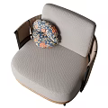 Modern Upholstered Accent Chair With Patterned Padded Cushion And Wooden Legs