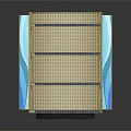 Retail Display Shelf With Multi Tier White Shelves Blue Side Panels And Grid Backboard