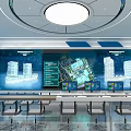 Modern Control Room With Large Screen Building Models And Multiple Workstation Displays 3d model