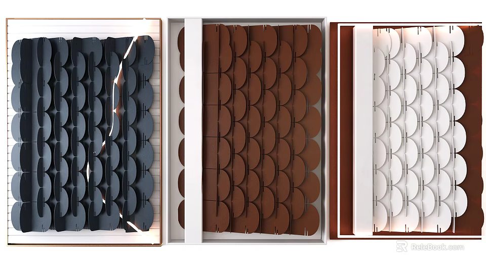 Scalloped Tile Wall Decor With Three Color Options And White Frame 3d model