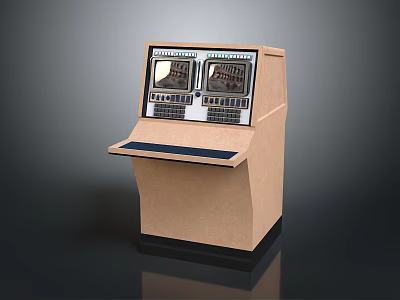 Vintage Control Console With Dual Display Screens Flat Countertop And Wooden Structure 3d model