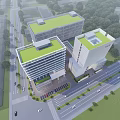 Modern Office Building Complex with Glass Curtain Walls White Exterior and Green Landscaping