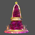 Decorated Pink Christmas Tree With Star On Top Golden Band And Reindeer At Base