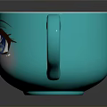 Turquoise Cup With Smiling Face Design Featuring Eyes And Eyebrows 3d model