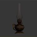 Antique Vintage Kerosene Lamp With Metal Base Glass Chimney And Handle