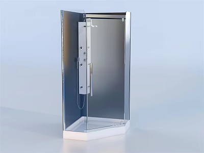 Modern Sleek Shower Sauna Interior Design With Glass Door And Metal Frame 3d model