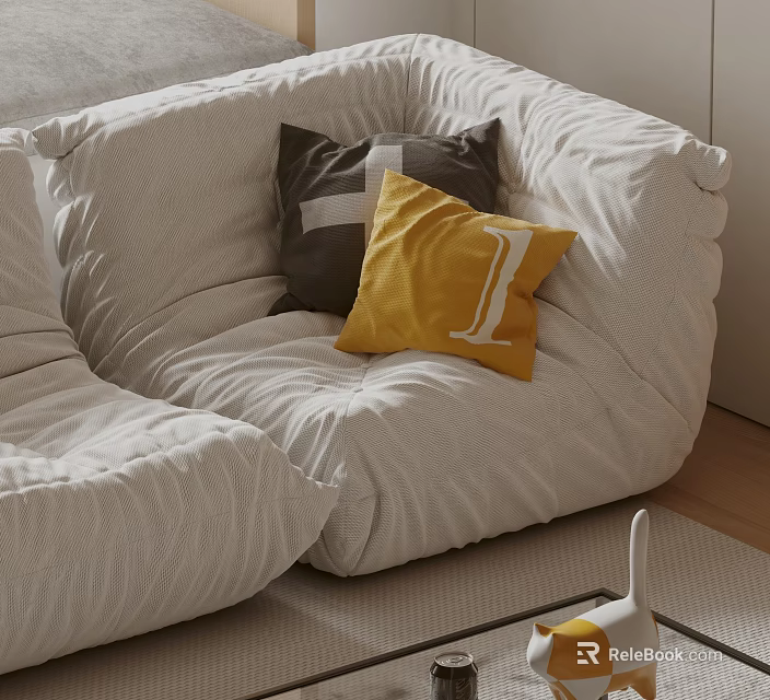 Cozy White Sofa With Gray And Yellow Throw Pillows Featuring Letter L Design 3d model 