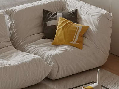 Cozy White Sofa With Gray And Yellow Throw Pillows Featuring Letter L Design 3d model