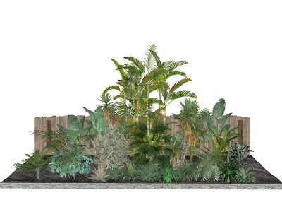 Different Types of Garden Plants And Flowers With Wooden Fence And Lush Greenery 3d model