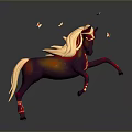 3D Horse Model With Purple Red Body Orange Mane And Tail Leaping With Floating Leaves