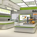 Dessert Shop Interior With Baking Display Cases And Fresh Baked Goods 3d model