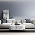 Modern three-seat sofa coffee table combination floor lamp 3d model