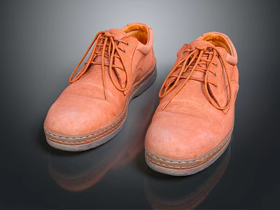 Orange Leather Lace Up Casual Shoes With Dark Sole And Stylish Design 3d model
