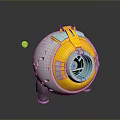 Futuristic Spherical Device With White Yellow Body Blue Accents Circular Opening And Small Yellow Sphere