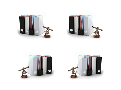 Black And White Folders With Colorful Labels And Small Telescope Decor On White Background 3d model
