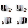 Black And White Folders With Colorful Labels And Small Telescope Decor On White Background