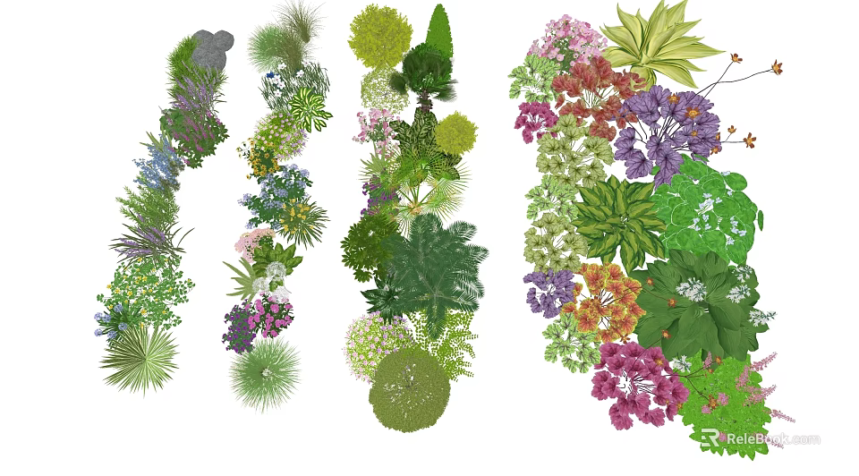 Vibrant Collection Of Various Green Plants And Colorful Flower Species 3d model 