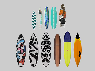 Recreational Equipment Colorful Surfboards With Diverse Patterns For Outdoor Water Sports Activities 3d model