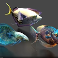 Colorful Aquatic Animals With Yellow Tail Purple Edges Blue Glowing Body And Unique Patterns