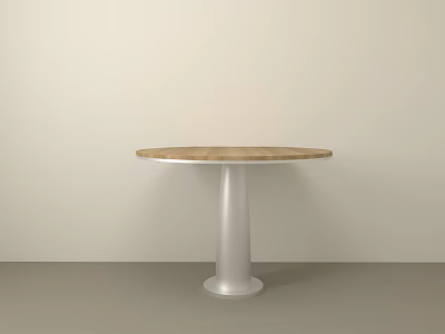 Round Dining Table with Wooden Top and Silver Metal Pedestal against Light Wall Gray Floor 3d model