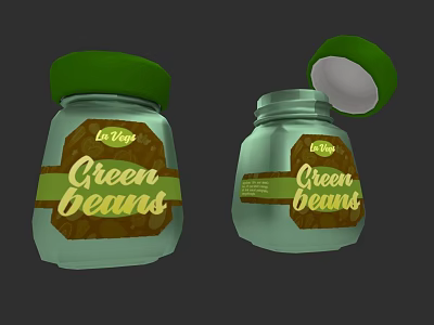 La Vies Green Beans In Glass Jars With Green Lids And Open Lid Design 3d model