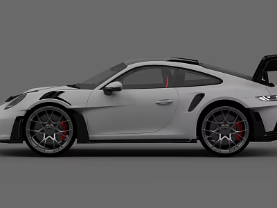 White Sports Car With Rear Spoiler Wide Body Alloy Wheels And Red Brake Calipers 3d model