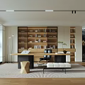Modern Study Room Interior Design With Large Bookshelf Wooden Desk And Comfortable Chair