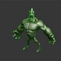 Green Monster Character With Muscular Build Sharp Teeth And Fierce Expression 3d model