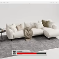 White Sectional Sofa With Multiple Cushions Throw Blanket And Side Table On Gray Rug 3d model