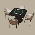 Stylish Entertainment Table with Green Felt Square Top Golden Center and Four Beige Brown Woven Chairs