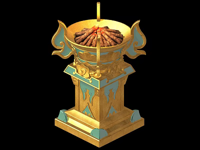 Golden Blue Decorative Household Item With Winged Design And Flame On Traditional Base 3d model