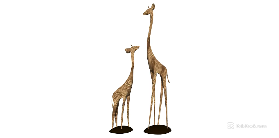 Decorative Ornament Set of Wooden Giraffe Figurines with Striped Pattern in Small and Large Size 3d model 