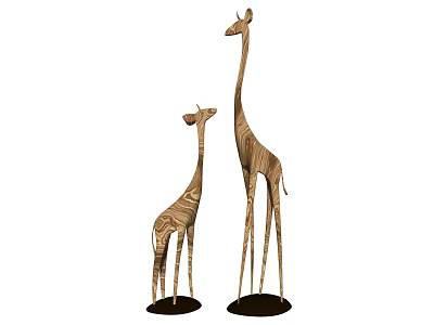 Decorative Ornament Set of Wooden Giraffe Figurines with Striped Pattern in Small and Large Size 3d model