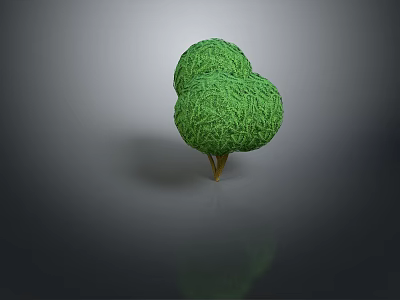 Decorative Green Plant with Two Round Canopies and Brown Trunk Isolated on Gray Background 3d model