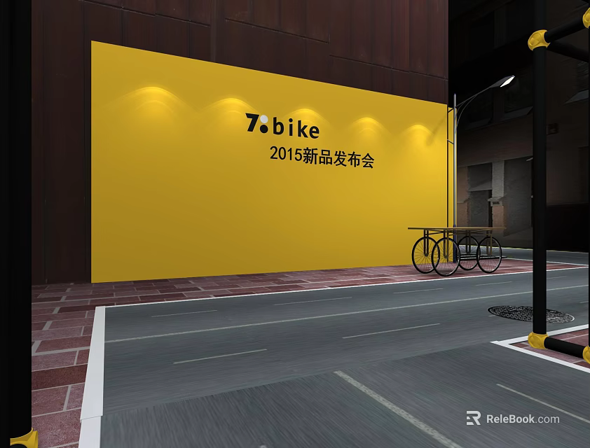 7.bike 2015 New Product Launch Event With Yellow Wall And Bicycle 3d model 