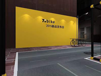 7.bike 2015 New Product Launch Event With Yellow Wall And Bicycle 3d model