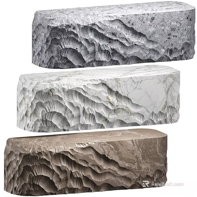 Textured Decorative Stone Blocks With Wave Like Patterns In Various Colors 3d model 