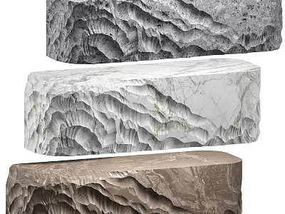 Textured Decorative Stone Blocks With Wave Like Patterns In Various Colors 3d model