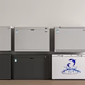 Six Freezers in Gray Black White with Blue Dolphin Pattern Arranged in Two Layers