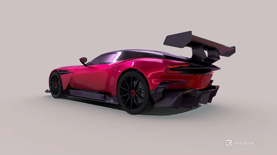 Red Sports Car With Large Rear Spoiler And Black Wheels Exterior 3d model 