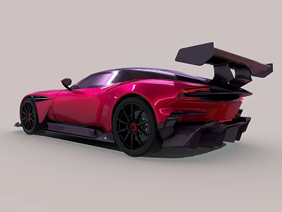 Red Sports Car With Large Rear Spoiler And Black Wheels Exterior 3d model