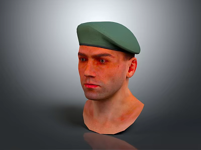 Green Beret Hat On Male Head 3D Model Render With Realistic Details 3d model