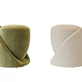 Modern Curved Design Sofa Stools With Soft Fabric In Green And Beige
