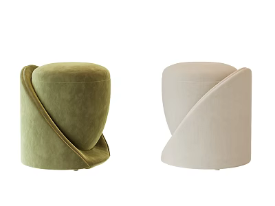 Modern Curved Design Sofa Stools With Soft Fabric In Green And Beige 3d model