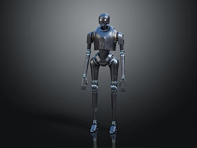 Black Humanoid Robot With Metallic Mechanical Structure Standing On Dark Background 3d model