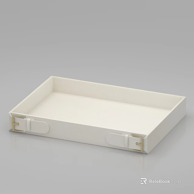 White Square Storage Basket With Gold Metal Clasps And Handles For Organizing 3d model 