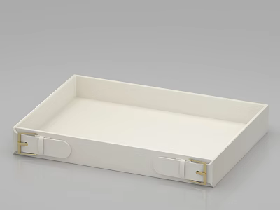 White Square Storage Basket With Gold Metal Clasps And Handles For Organizing 3d model