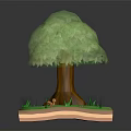 Tree With Green Leaves And Brown Trunk On Grass Patch With Small Flowers 3d model