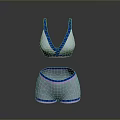 Comfortable Women's Sports Bra And Shorts Set With Blue Trim And Pink Accents