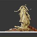 Traditional Woven Straw Architecture Sculpture With Red Orange Accents Blue Ornament And White Base